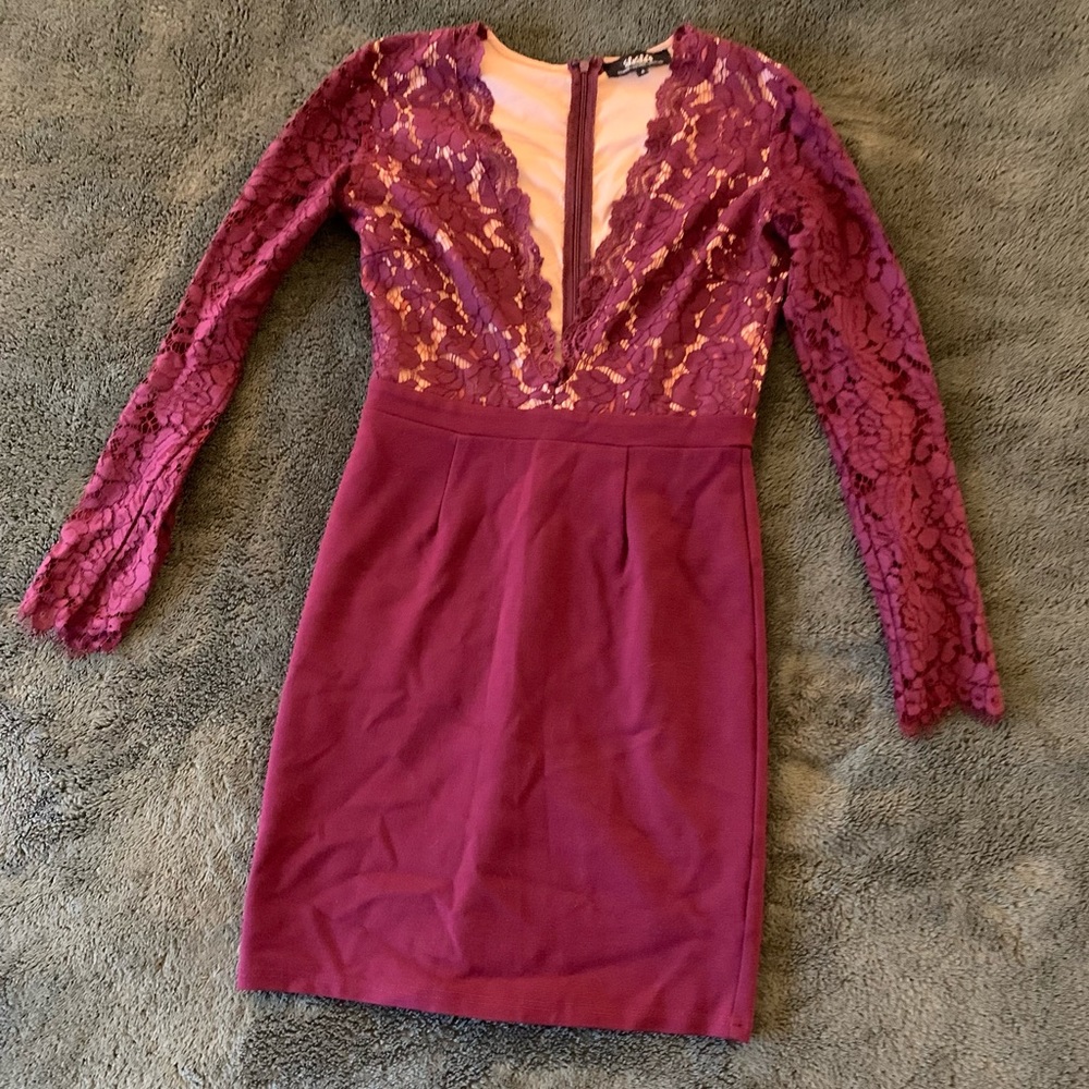 Lulu’s Maroon Lace Long Sleeve Dress Size Small - Picture 2 of 5